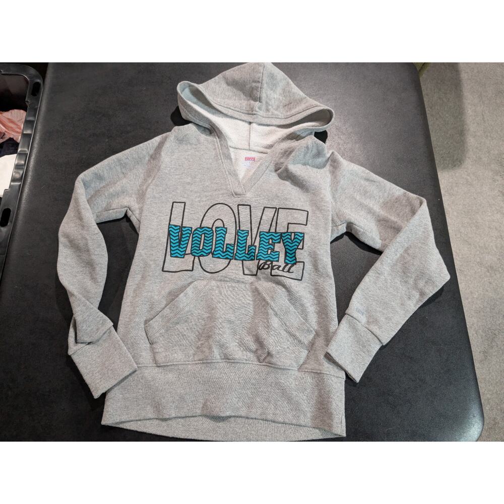 Soffe Girls Volleyball Sweatshirt Gray hoodie shirt size Small 10 12 Hooded EUC
